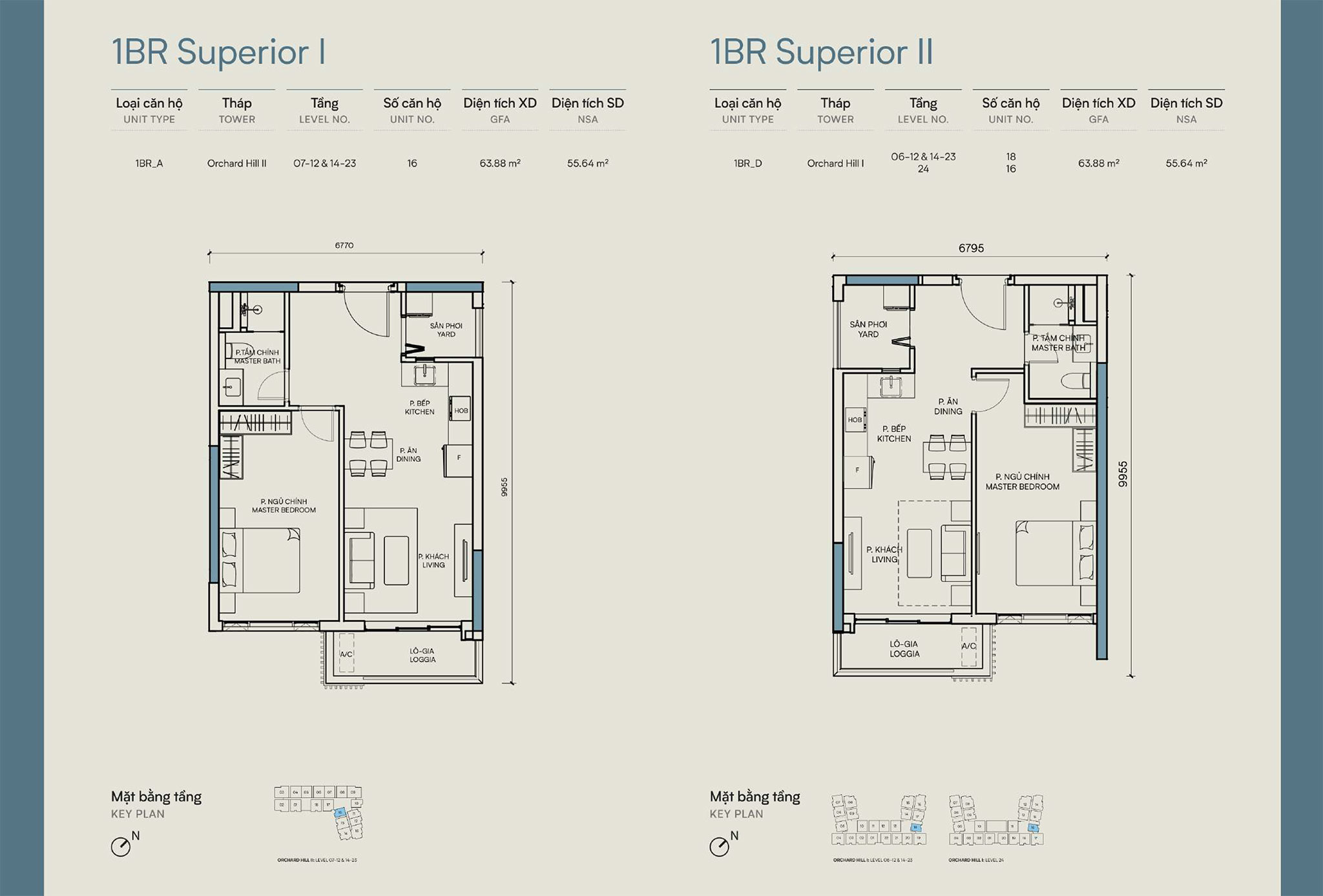 Layout căn hộ 1 phòng ngủ Orchard Hill - Sycamore