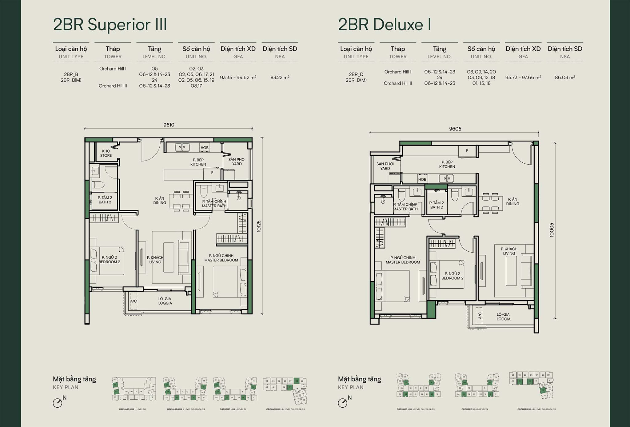 Layout căn hộ 2 phòng ngủ Orchard Hill - Sycamore