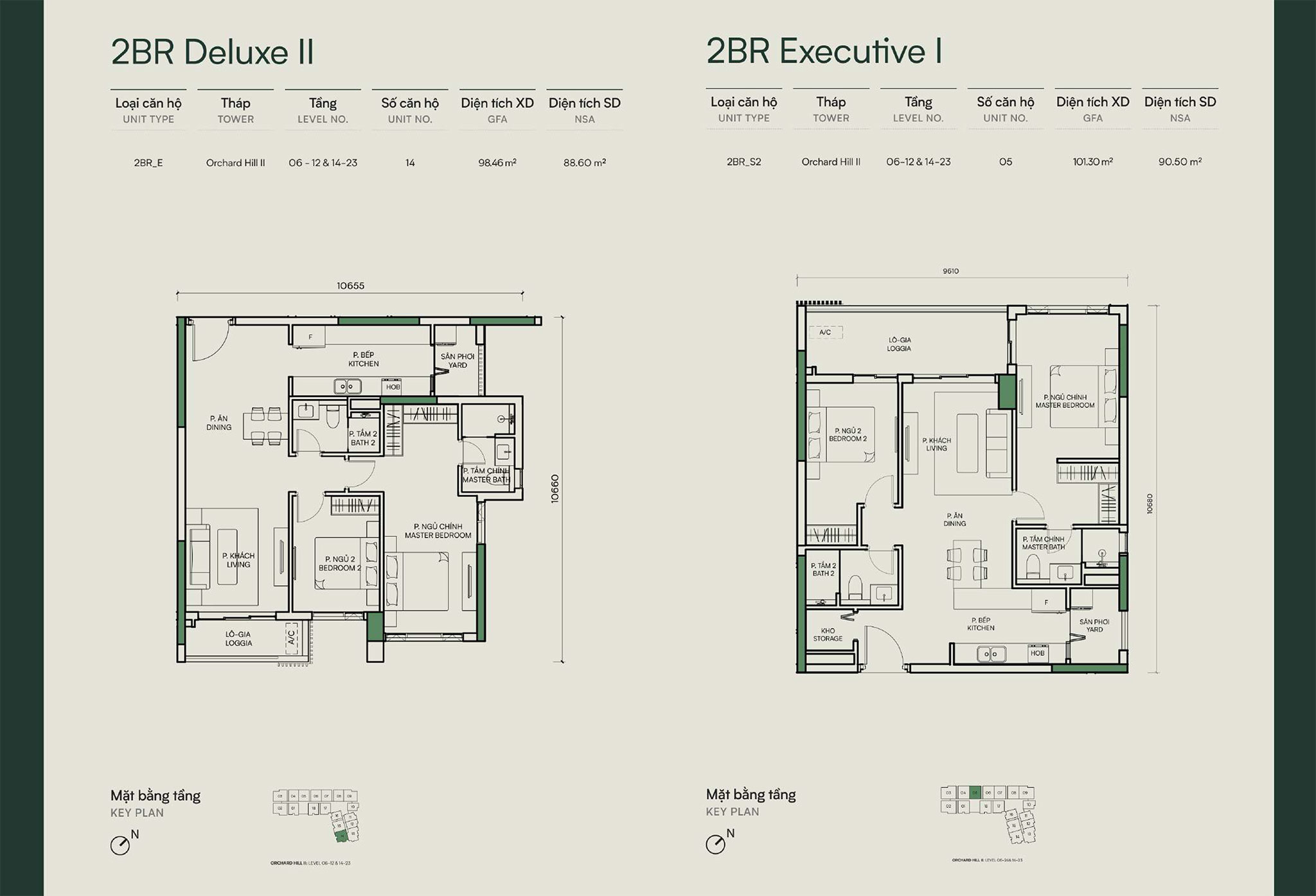 Layout căn hộ 2 phòng ngủ Orchard Hill - Sycamore