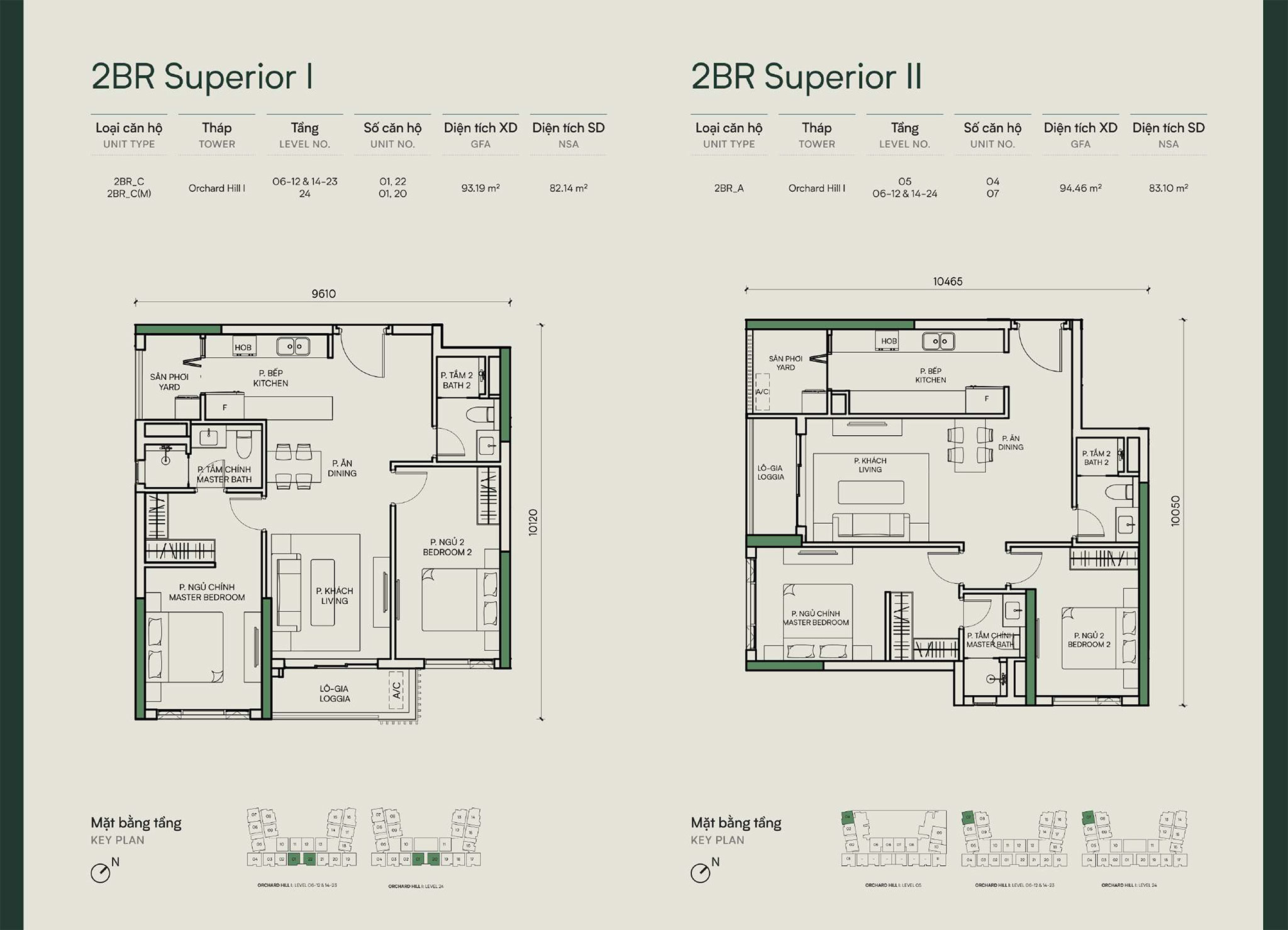 Layout căn hộ 2 phòng ngủ Orchard Hill - Sycamore