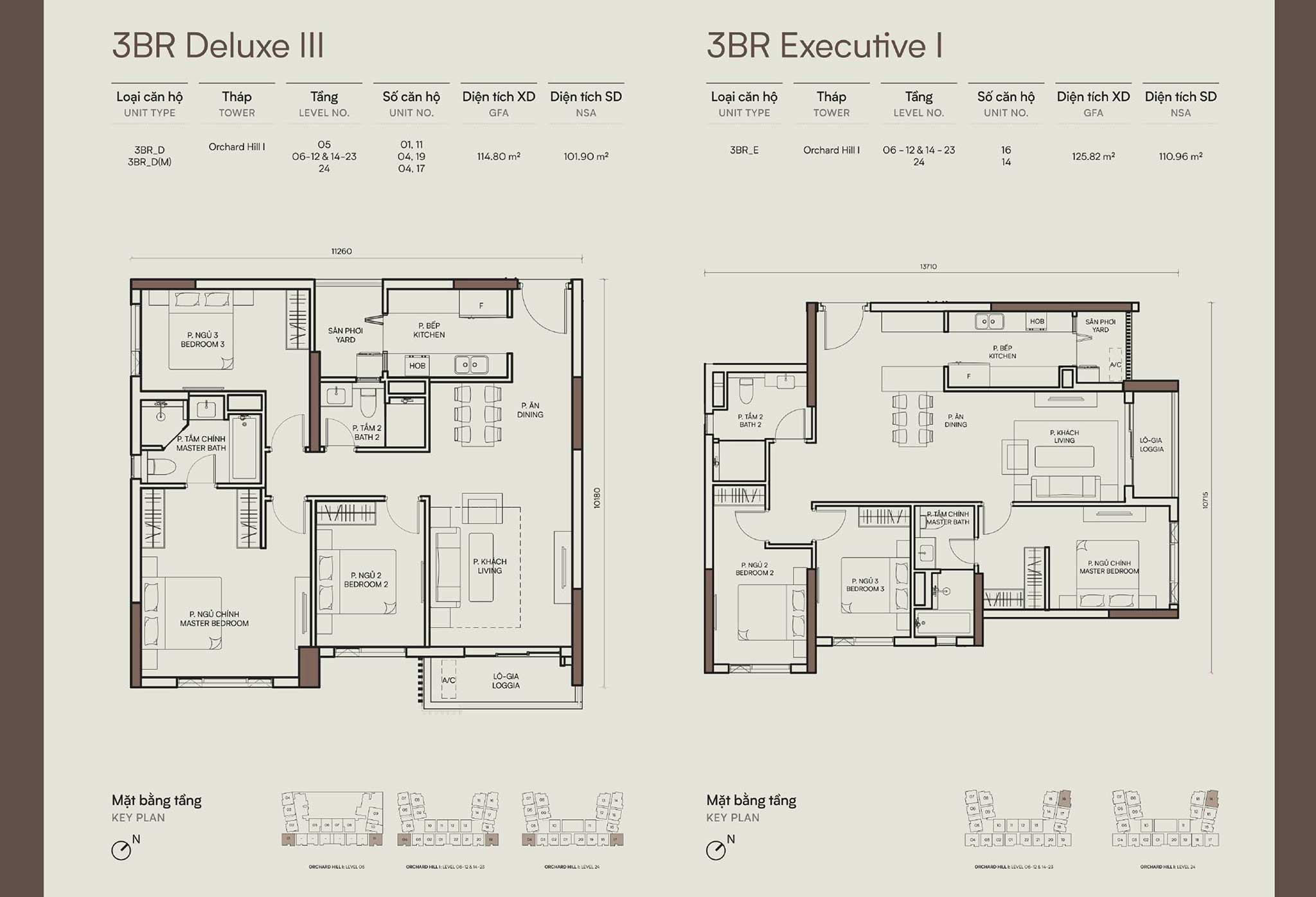 Layout căn hộ 3 phòng ngủ Orchard Hill - Sycamore