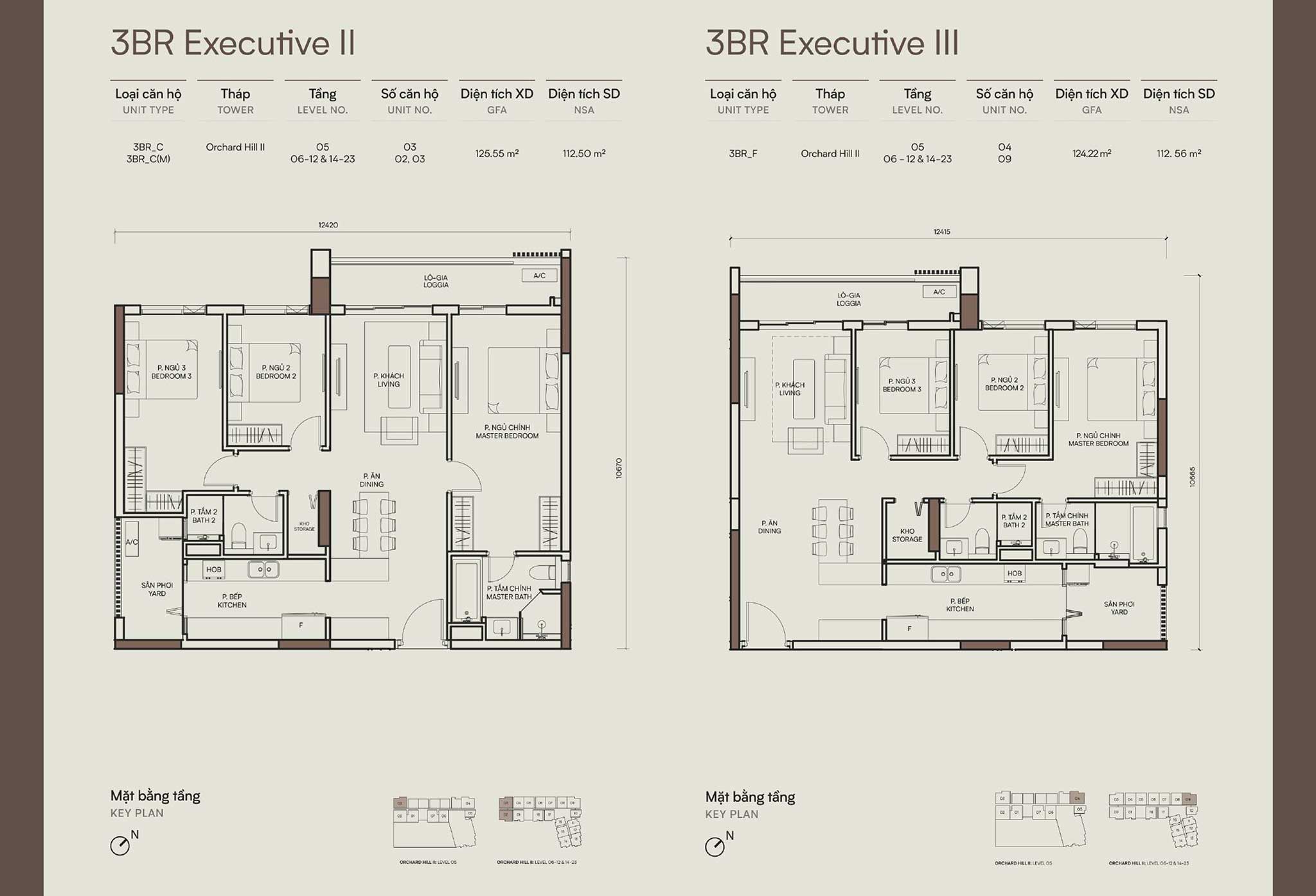 Layout căn hộ 3 phòng ngủ Orchard Hill - Sycamore