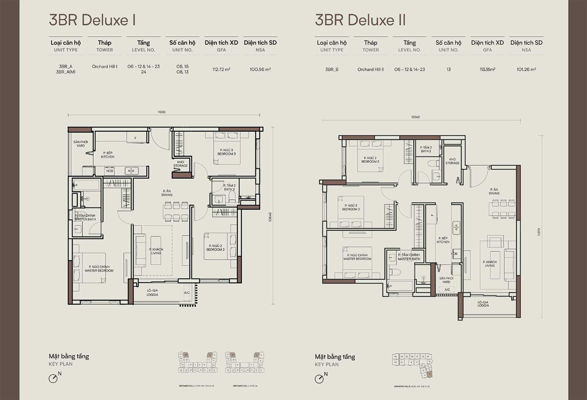 Layout căn hộ 3 phòng ngủ Orchard Hill - Sycamore