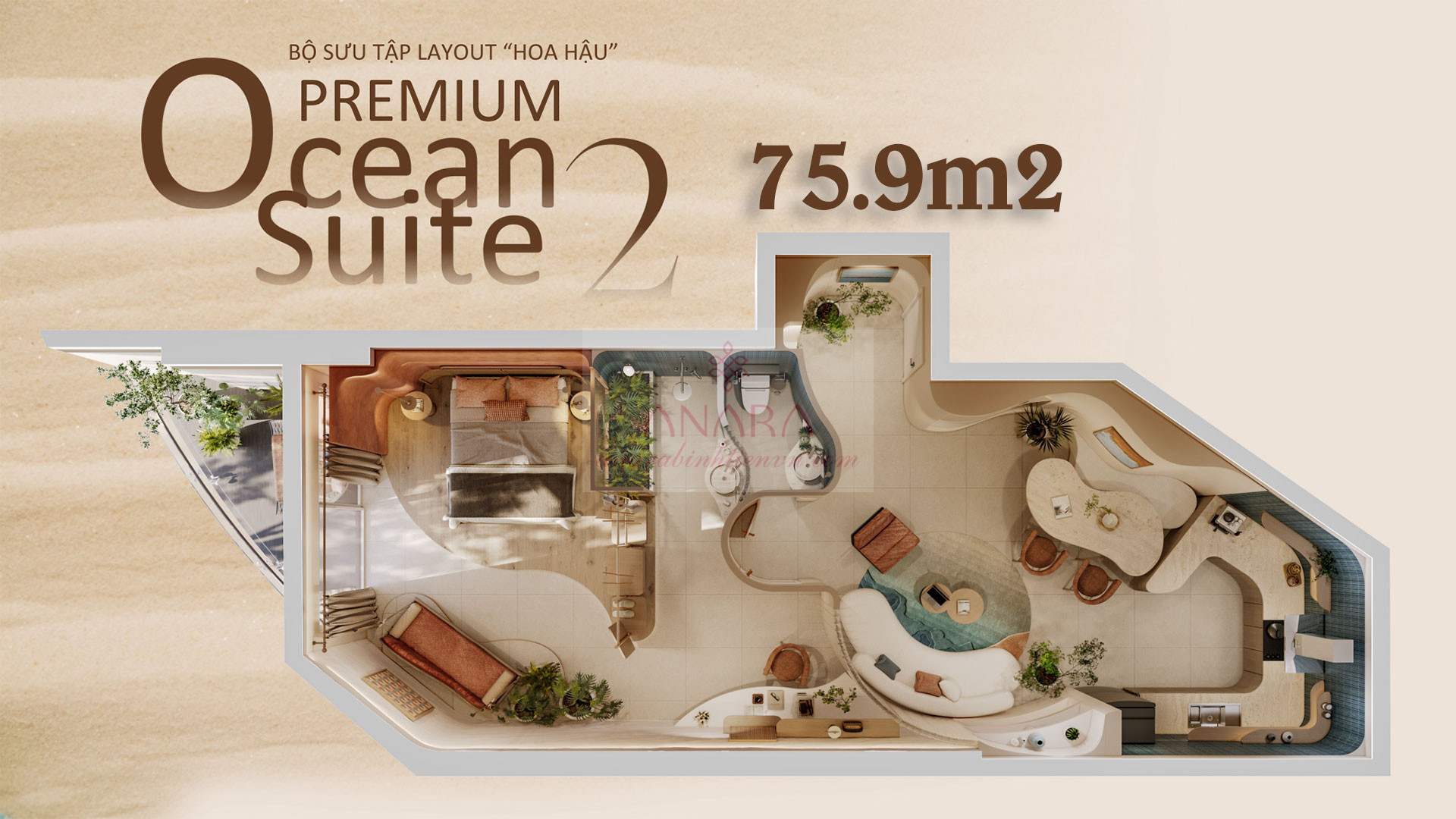 Layout Căn hộ 1 phòng ngủ Ocean Suite The Paramount